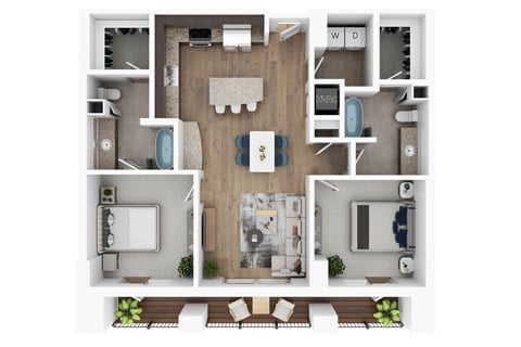 Floor plan for 2 beds, 2 baths, 1178 sqft